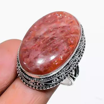 Подарочное кольцо ручной работы из стерлингового серебра 925 пробы с натуральным солнечным камнем, размер 8,5 z4v27