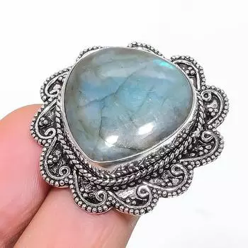 Подарочное кольцо ручной работы из стерлингового серебра 925 пробы с натуральным лабрадоритом, размер 6 E9c89