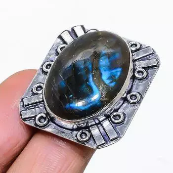 Подарочное кольцо ручной работы из стерлингового серебра 925 пробы с натуральным лабрадоритом, размер 7 g7e00