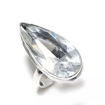 Подарочное кольцо ручной работы из стерлингового серебра 925 пробы с натуральным белым топазом, размер 8 D0r50