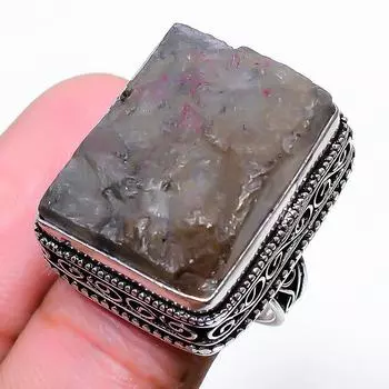 Подарочное кольцо ручной работы из стерлингового серебра 925 пробы с натуральным драгоценным камнем пренитом, размер 7 D2n63