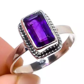 Подарочное кольцо ручной работы из твердого серебра 925 пробы с натуральным африканским аметистом S.8 C5B90