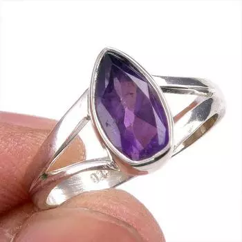 Подарочное кольцо ручной работы из твердого серебра 925 пробы с натуральным африканским аметистом S.6 L9J51