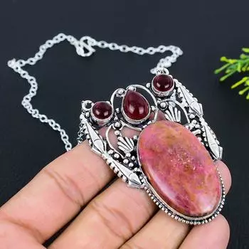 Подарочное колье из стерлингового серебра 925 пробы с натуральным родонитом и ониксом, 18 дюймов e4y94