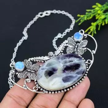 Подарочное колье из стерлингового серебра 925 пробы с натуральным кеммереритом и опалом, 18 дюймов b6L77