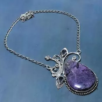 Подарочное колье из стерлингового серебра 925 пробы с натуральным пурпуритом и иолитом, 18 дюймов, D8P54