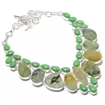 Подарочное колье из стерлингового серебра 925 пробы с натуральным пренитом и стеклянным драгоценным камнем 18 дюймов w0W65