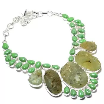 Подарочное колье из стерлингового серебра 925 пробы с натуральным пренитом и стеклянным драгоценным камнем 18 дюймов P0k98