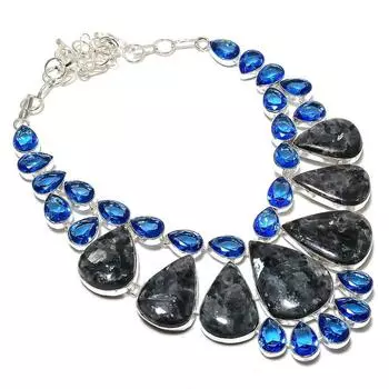 Подарочное колье из стерлингового серебра 925 пробы с натуральным ларвикитом и топазом, 18 дюймов i0e65