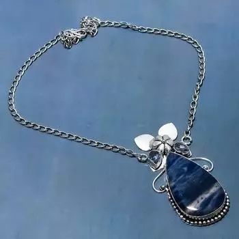 Подарочное колье из стерлингового серебра 925 пробы с натуральным содалитом и иолитом, 18 дюймов, C5r72