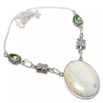 Подарочное колье из стерлингового серебра 925 пробы с натуральной императорской яшмой и цаворитом 18 дюймов c4I36