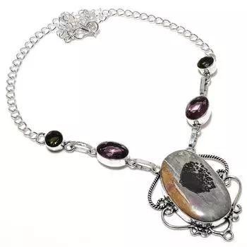 Подарочное колье из стерлингового серебра 925 пробы с яшмой и аметистом природного ландшафта 36 дюймов V3h42
