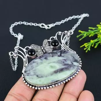 Подарочное колье из стерлингового серебра 925 пробы с натуральным кеммереритом и ониксом, 18 дюймов e6U24