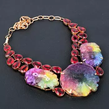 Подарочное ожерелье из меди и натурального радужного солнечного кварца и граната, драгоценных камней, 18 дюймов, E3Q79