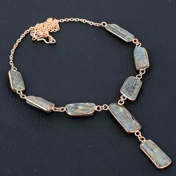 Подарочное ожерелье из меди ручной работы из натурального грубого синего кайнита, 18 дюймов o6U53