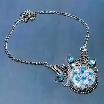 Подарочное ожерелье из натурального азурита K2 и топаза из стерлингового серебра 925 пробы 18 дюймов P8n40