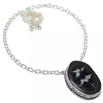 Подарочное ожерелье из натурального глиняного трещины ископаемого драгоценного камня из стерлингового серебра 925 пробы 18 дюймов n9Y91