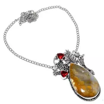 Подарочное ожерелье из натурального ископаемого коралла и граната, стерлингового серебра 925 пробы, 18 дюймов K4Q94