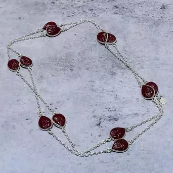 Подарочное ожерелье из натурального красного оникса ручной работы из стерлингового серебра 925 пробы 18 дюймов F3d17