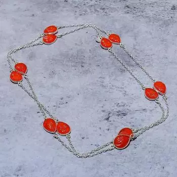 Подарочное ожерелье из натурального оранжевого сердолика из стерлингового серебра 925 пробы 18 дюймов B3Q09