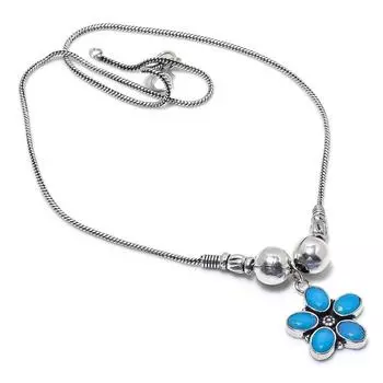 Подарочное ожерелье из стерлингового серебра 925 пробы с натуральным синим халцедоном 18 дюймов Y5u35