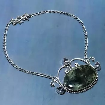 Подарочное ожерелье из стерлингового серебра 925 пробы с натуральным пренитом и иолитом, 18 дюймов, N8g65