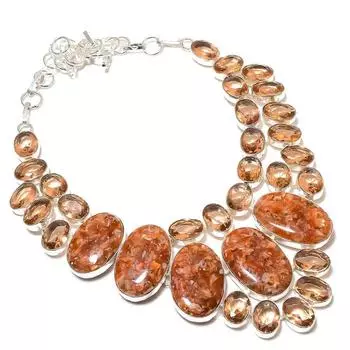 Подарочное ожерелье из стерлингового серебра 925 пробы с натуральным клубничным кварцем и морганитом 18 дюймов m1I71