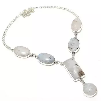 Подарочное ожерелье из стерлингового серебра 925 пробы с натуральным радужным лунным камнем 18 дюймов g9J74