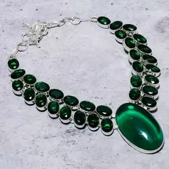 Подарочное ожерелье из стерлингового серебра 925 пробы с натуральным хромдиопсидом, 18 дюймов, q9t73