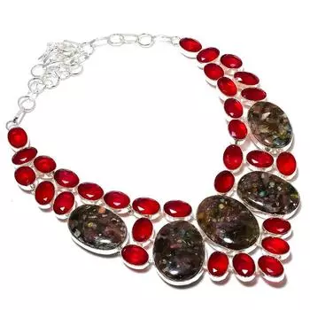 Подарочное ожерелье из стерлингового серебра 925 пробы с натуральным арбузным турмалином и гранатом 18 дюймов o2P47