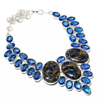 Подарочное ожерелье из стерлингового серебра 925 пробы с натуральным содалитом и голубым топазом, 18 дюймов J0c90