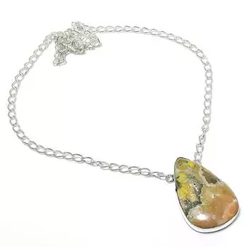 Подарочное ожерелье из стерлингового серебра 925 пробы с натуральным драгоценным камнем шмельная яшма 18 дюймов e7A62