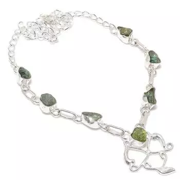 Подарочное ожерелье из стерлингового серебра 925 пробы с натуральным нефритом, грубый драгоценный камень, 18 дюймов, C6o97