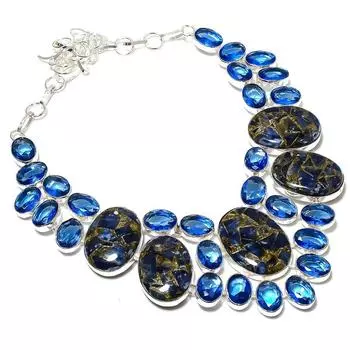 Подарочное ожерелье из стерлингового серебра 925 пробы с натуральным содалитом и голубым топазом, 18 дюймов K1f86