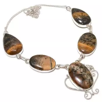 Подарочное ожерелье из стерлингового серебра 925 пробы с натуральным медовым дендритным камнем 18 дюймов d7k31