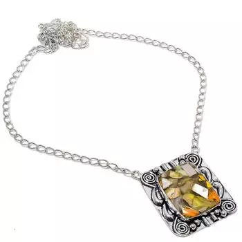 Подарочное ожерелье из стерлингового серебра 925 пробы с натуральным драгоценным камнем шмельная яшма 18 дюймов T4U13