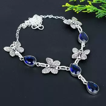 Подарочное ожерелье из стерлингового серебра 925 пробы с натуральным лондонским голубым топазом, 18 дюймов, Z5H32