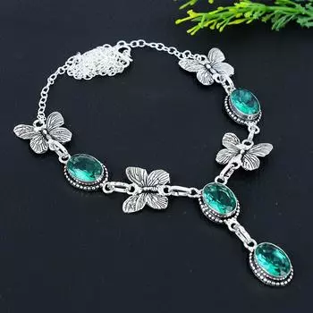 Подарочное ожерелье из стерлингового серебра 925 пробы с натуральным зеленым турмалином 18 дюймов c3v91