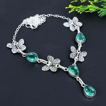 Подарочное ожерелье из стерлингового серебра 925 пробы с натуральным зеленым турмалином 18 дюймов A0U09