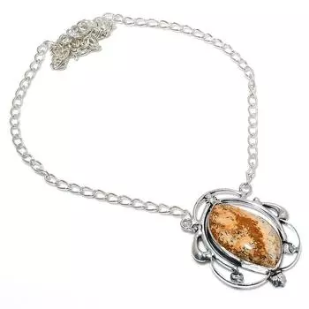 Подарочное ожерелье из стерлингового серебра 925 пробы с натуральным изображением яшмы, 18 дюймов, M7o14