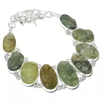 Подарочное ожерелье ручной работы из стерлингового серебра 925 пробы с натуральным драгоценным камнем пренитом 18 дюймов M6Q11