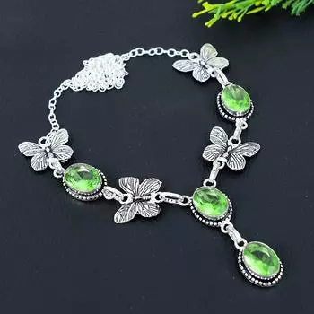 Подарочное ожерелье ручной работы из стерлингового серебра 925 пробы с натуральным драгоценным камнем перидот 18 дюймов H9u46