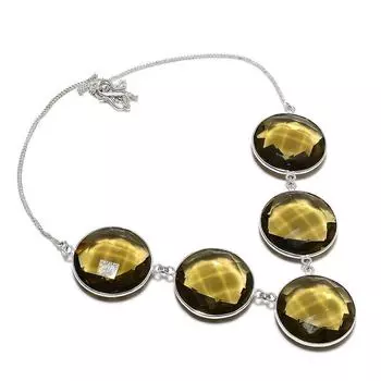 Подарочное ожерелье ручной работы из стерлингового серебра 925 пробы с натуральным оливковым топазом 18 дюймов U8I24