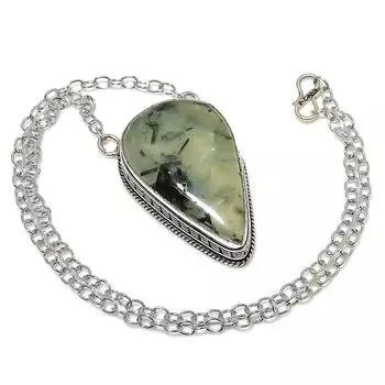 Подарочное ожерелье ручной работы из стерлингового серебра 925 пробы с натуральным драгоценным камнем пренитом 20 дюймов O2O61