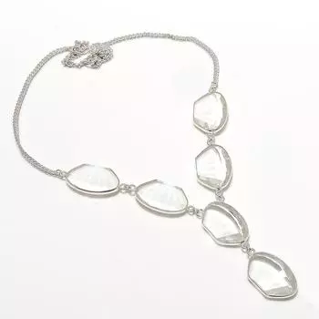 Подарочное ожерелье ручной работы из стерлингового серебра 925 пробы с натуральным белым топазом 18 дюймов C9E56