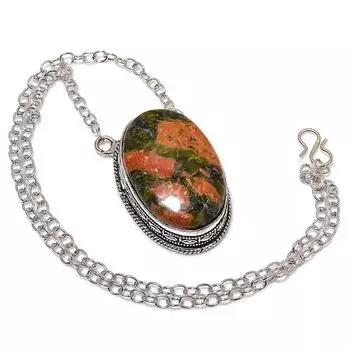 Подарочное ожерелье ручной работы из стерлингового серебра 925 пробы с натуральным драгоценным камнем унакитом 20 дюймов L6R89