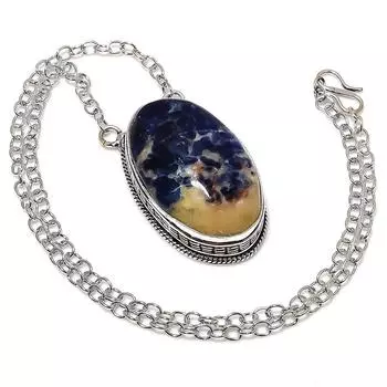 Подарочное ожерелье ручной работы из стерлингового серебра 925 пробы с натуральным драгоценным камнем содалитом 20 дюймов P8K36