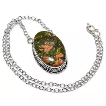 Подарочное ожерелье ручной работы из стерлингового серебра 925 пробы с натуральным драгоценным камнем унакитом 20 дюймов v6p39
