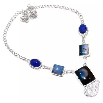 Подарочное ожерелье ручной работы из стерлингового серебра 925 пробы с натуральным сардом, ониксом, 18 дюймов, R8F66