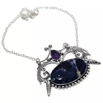 Подарочное ожерелье ручной работы из стерлингового серебра 925 пробы с натуральным драгоценным камнем содалитом 18 дюймов U5Y27